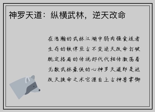 神罗天道：纵横武林，逆天改命